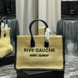 Saint Laurent Large Rive Gauche Tote Bag Mirror (1:1) – Luxury Raffia & Leather Handbag