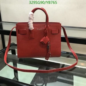 Saint Laurent Crocodile Embossed Nano Sac De Jour Red Mirror (1:1) – Luxury Leather Handbag