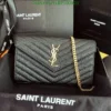 Saint Laurent Cassandre Chain Wallet in Grain de Poudre Leather Mirror (1:1) – Black Designer Purse