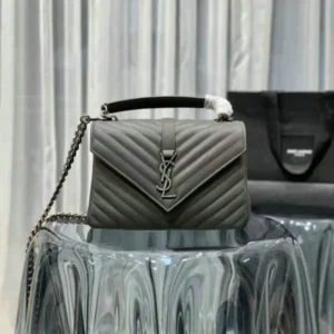 Saint Laurent College Medium Quilted Leather Bag Mirror (1:1) – Luxury YSL Dark Gray Handbag