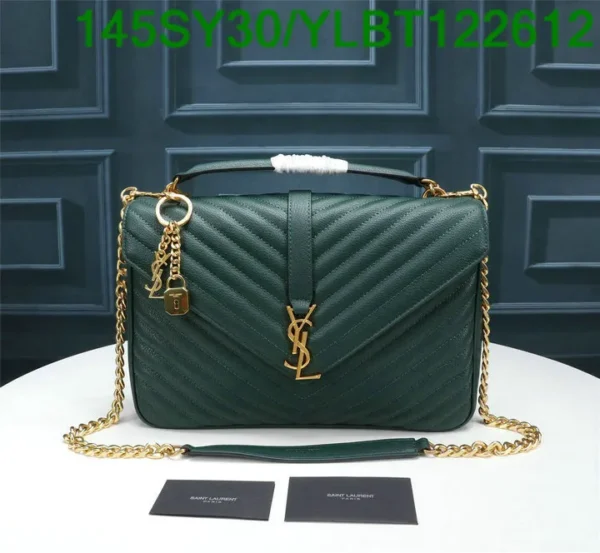 Saint Laurent College Quilted Goat Leather Bag Mirror (1:1) – Luxury YSL Green Shoulder Bag