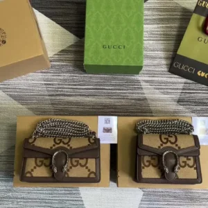 Gucci Monogram Jumbo GG Mini Dionysus Chain Wallet Camel Ebony New Acero Mirror (1:1) Replica