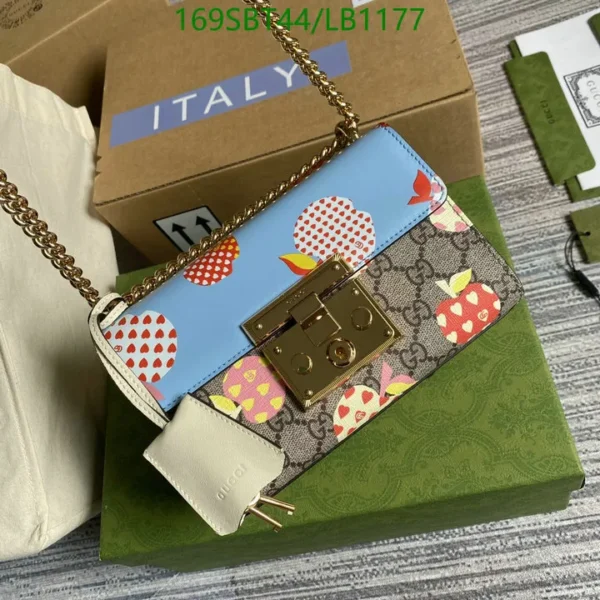 Gucci Supreme Monogram GG Les Pommes Small Padlock Shoulder Bag Multicolor Pink Mirror (1:1) Replica