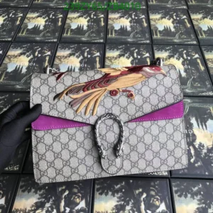 Gucci GG Supreme Monogram Bird Embroidered Medium Dionysus Shoulder Bag Purple Mirror (1:1) Replica