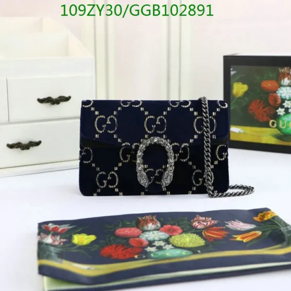 Gucci GG Monogram Super Mini Dionysus Shoulder Bag Blue Beige Black Mirror (1:1) Replica