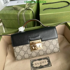 Gucci GG Supreme Monogram Mini Padlock Top Handle Shoulder Bag Beige Black Cuir Mirror (1:1) Replica