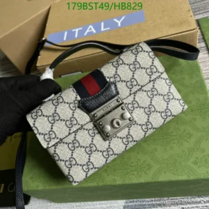 Gucci GG Supreme Monogram Web Mini Padlock Top Handle Shoulder Bag Beige Blue Mirror (1:1) Replica