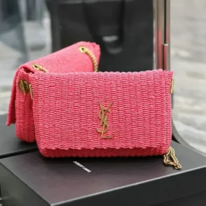 Saint Laurent Raffia Monogram Kate Satchel Mirror (1:1) – Pink YSL Chain Bag