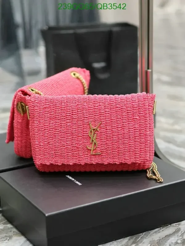 Saint Laurent Raffia Monogram Kate Satchel Mirror (1:1) – Pink YSL Chain Bag