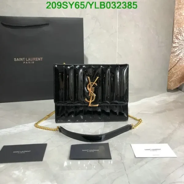 Saint Laurent Cowhide Matelasse Monogram Vicky Chain Bag Mirror (1:1) – Patent Black Shoulder Bag