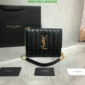 Saint Laurent Lambskin Matelasse Monogram Vicky Chain Bag Mirror (1:1) – Black Luxury Shoulder Bag