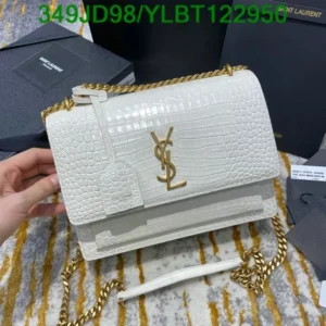 Saint Laurent Leather Crocodile Embossed Monogram Sunset Mirror (1:1) – White Shoulder Bag