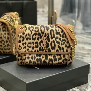 Saint Laurent Leopard Monogram Medium Niki Chain Satchel Mirror (1:1) – Luxury Animal Print Shoulder Bag