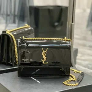 Saint Laurent Cowhide Monogram Sunset Glossy Black Mirror (1:1) – Luxury YSL Handbag