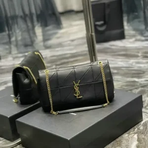 Saint Laurent Leather Patchwork Monogram Jamie Mirror (1:1) – Black YSL Designer Bag with Gold Chain