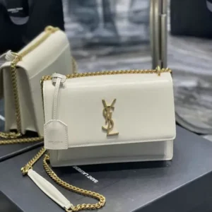 Saint Laurent Cowhide Medium Monogram Sunset Mirror (1:1) – White YSL Chain Bag