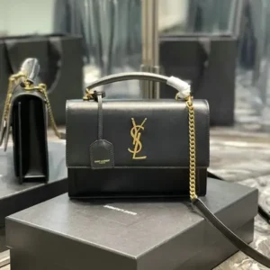 Saint Laurent Cowhide Monogram Sunset Black Mirror (1:1) – YSL Luxury Shoulder Bag