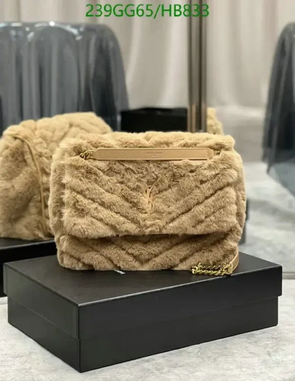 Saint Laurent Rabbit Fur + Sheepskin Monogram Niki Chain Satchel Mirror (1:1) – Luxury YSL Handbag