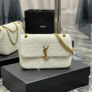 Saint Laurent Duffle + Sheepskin Patchwork Monogram Medium Jamie Mirror (1:1) – White Luxury Shoulder Bag