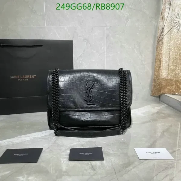 Saint Laurent Crocodile Embossed Matelasse Monogram Baby Niki Chain Satchel Mirror (1:1) – Black