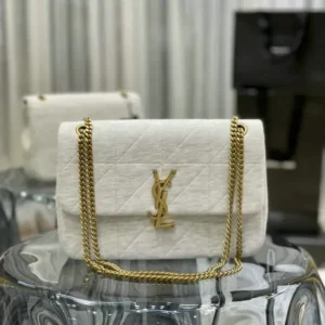 Saint Laurent Knitted + Genuine Leather Patchwork Monogram Medium Jamie Mirror (1:1) – White Luxury Bag