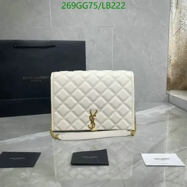 Saint Laurent Leather Quilted Small Becky Chain Bag Mirror (1:1) – White Designer Handbag