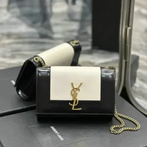 Saint Laurent Cowhide Small Kate Satchel Mirror (1:1) – Luxury YSL Shoulder Bag Black & White